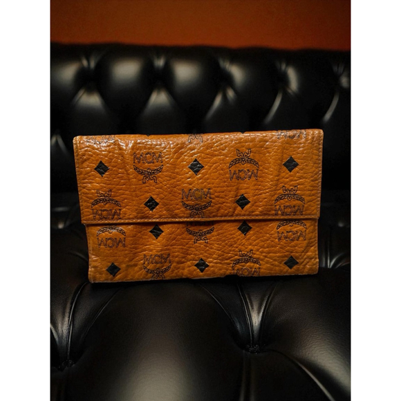 MCM Brown & Black Visetos Monogram Large Trifold Long Flap Wallet - Picture 1 of 15